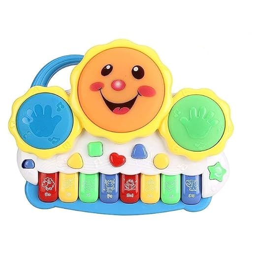 Drum Keyboard Musical Toy with Flashing Lights, Animal Sounds, and Songs