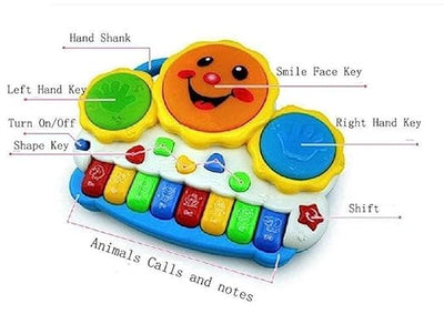 Drum Keyboard Musical Toy with Flashing Lights, Animal Sounds, and Songs