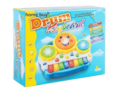 Drum Keyboard Musical Toy with Flashing Lights, Animal Sounds, and Songs