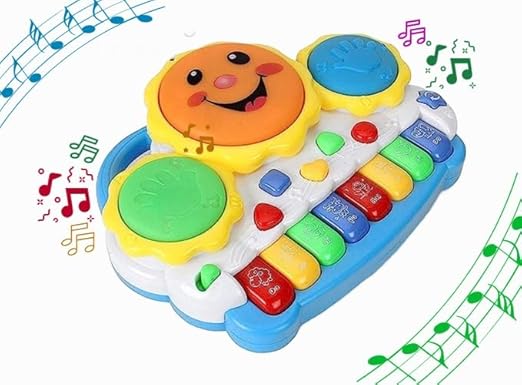 Drum Keyboard Musical Toy with Flashing Lights, Animal Sounds, and Songs