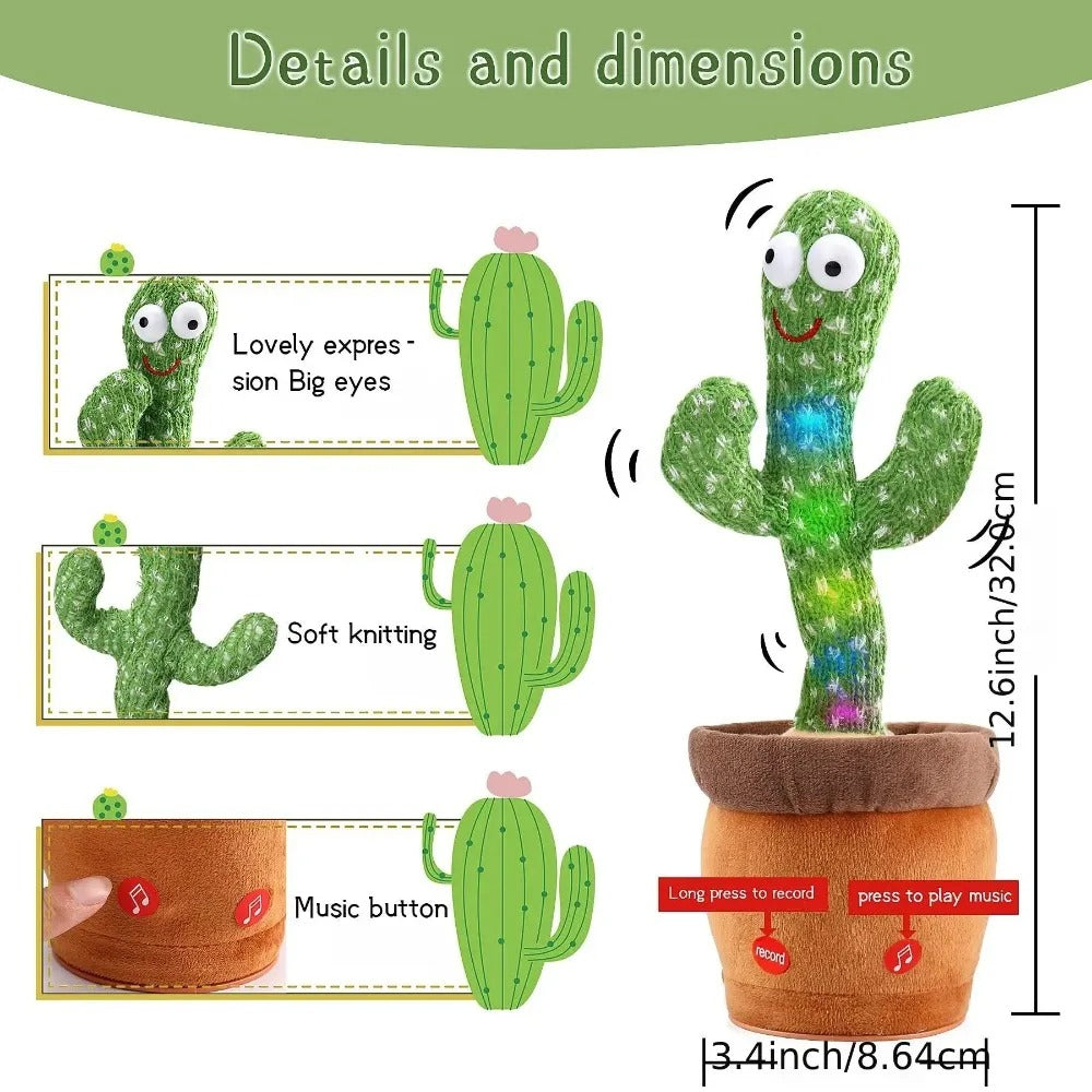 Dancing and Talking Cactus Toy with Music, Recording, and LED Lights